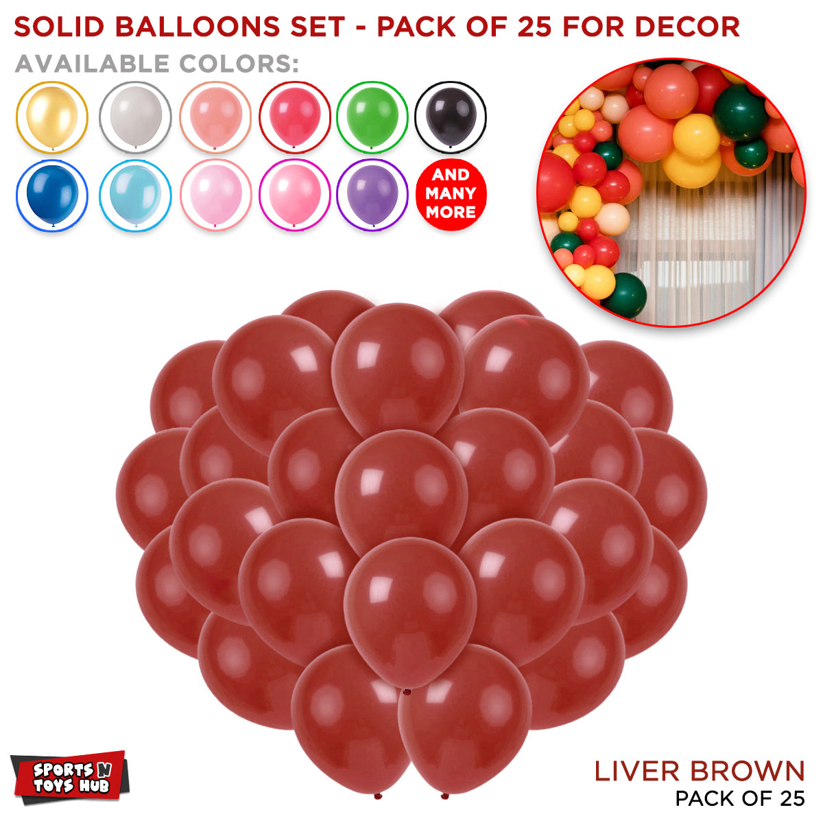 1.5 Gram Solid Latex 10 Inch Round Balloons - 25 Pcs