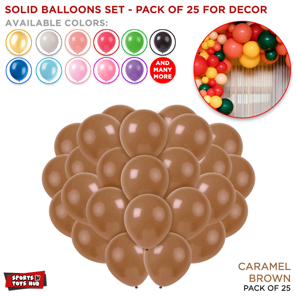 1.5 Gram Solid Latex 10 Inch Round Balloons - 25 Pcs