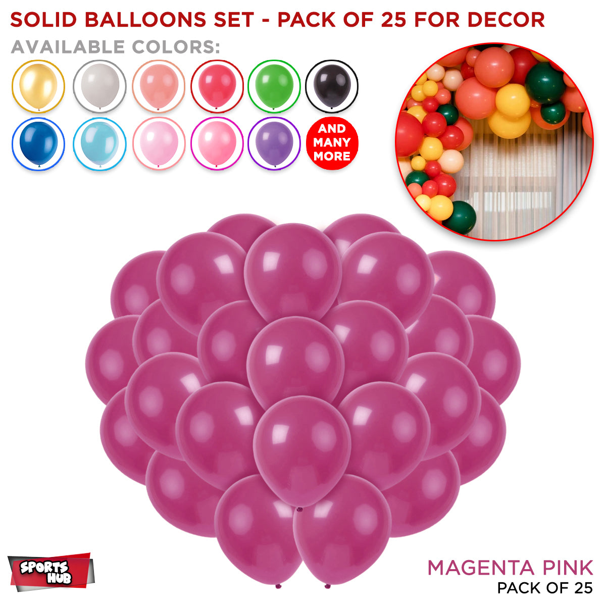 1.5 Gram Solid Latex 10 Inch Round Balloons - 25 Pcs