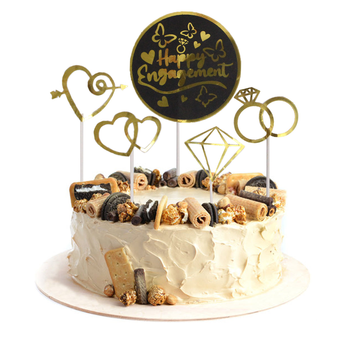 Happy Engagment Cardboard Cake Topper - Pack Of 5