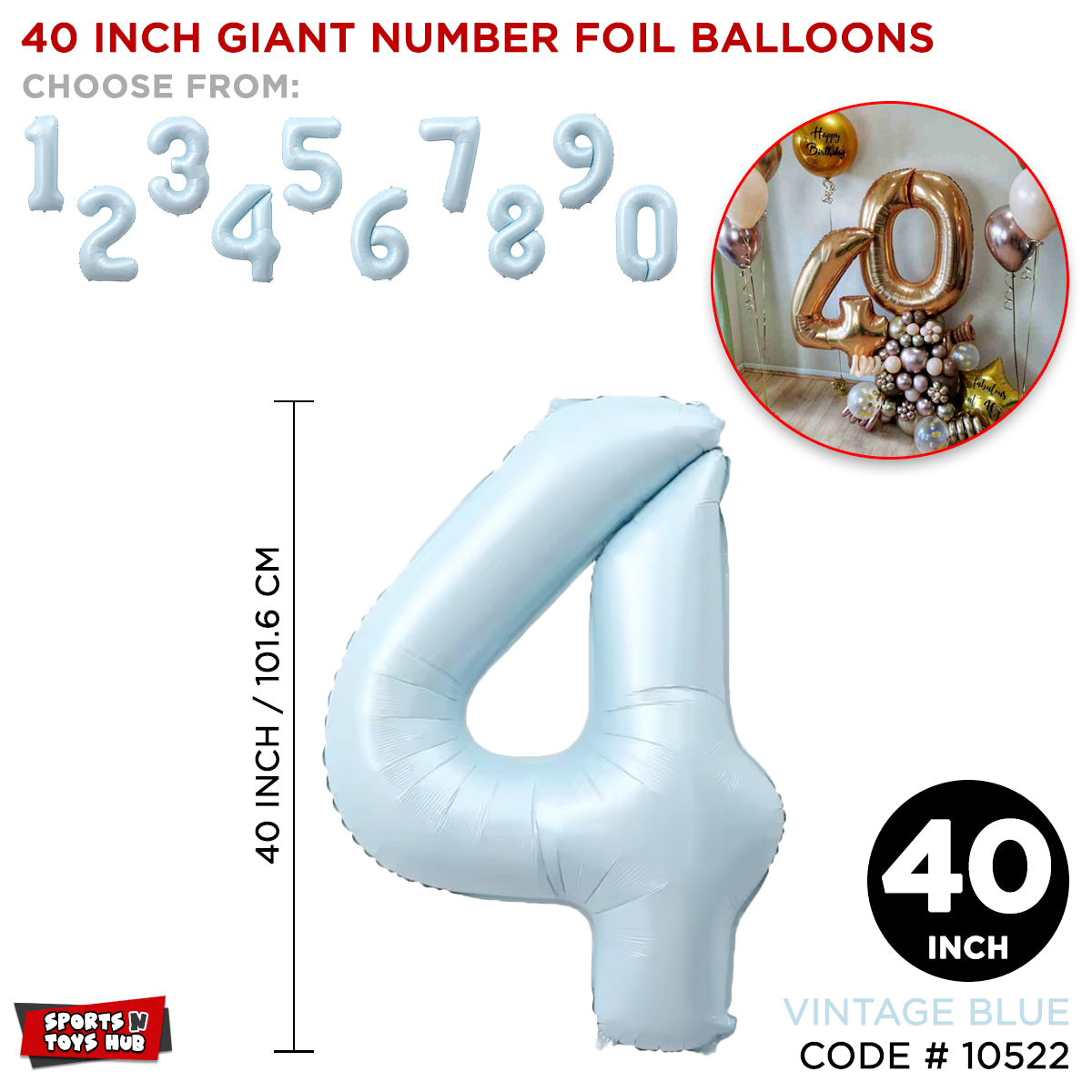 40 Inch Vintage Blue Number Foil Balloon