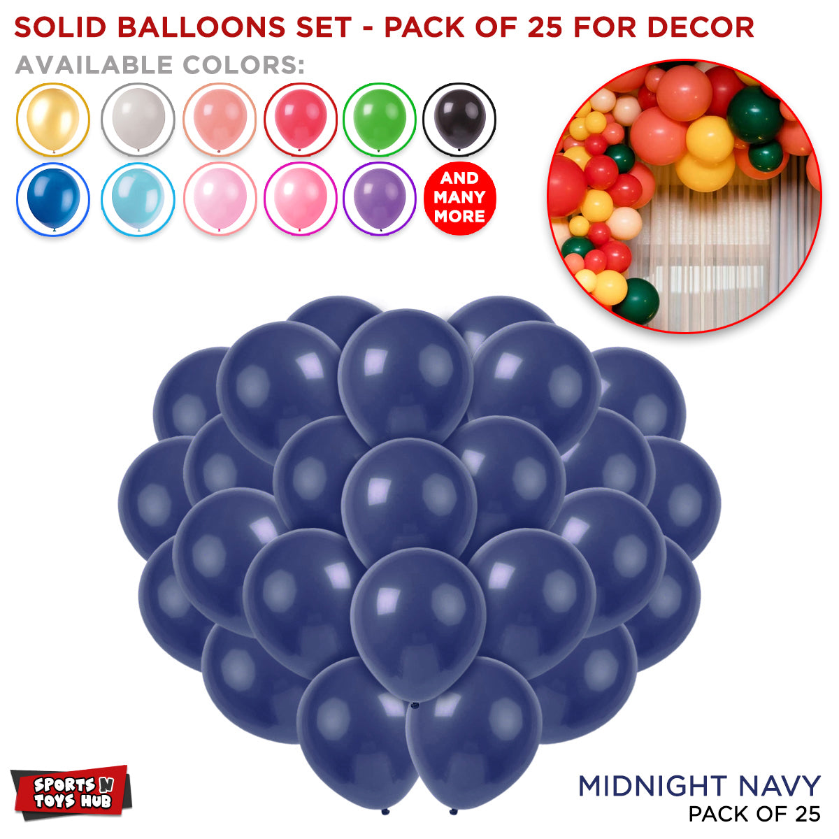 1.5 Gram Solid Latex 10 Inch Round Balloons - 25 Pcs