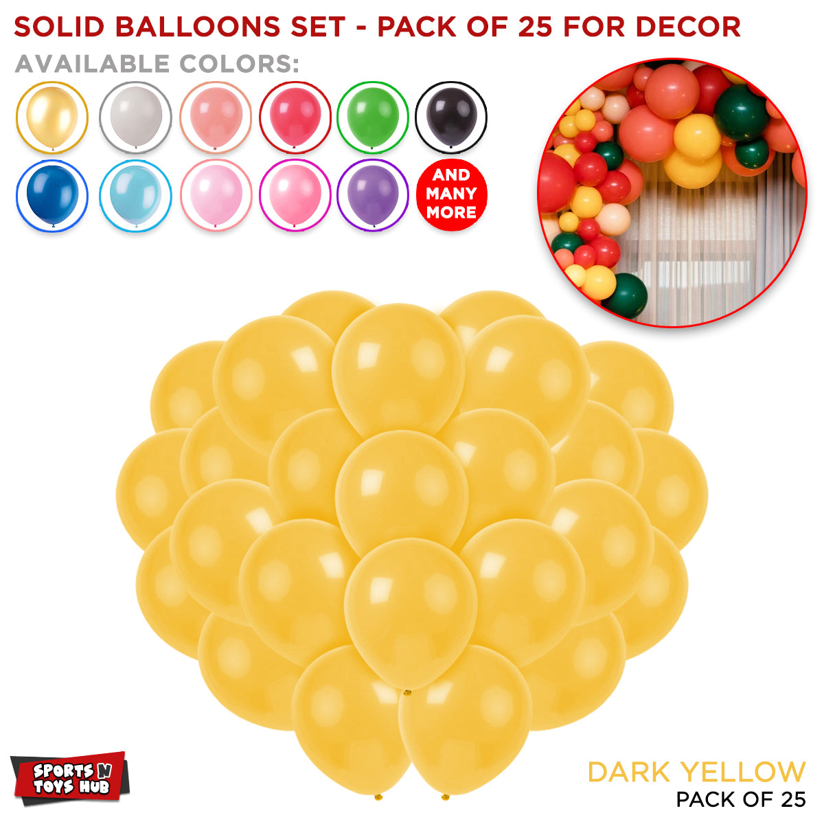 1.5 Gram Solid Latex 10 Inch Round Balloons - 25 Pcs