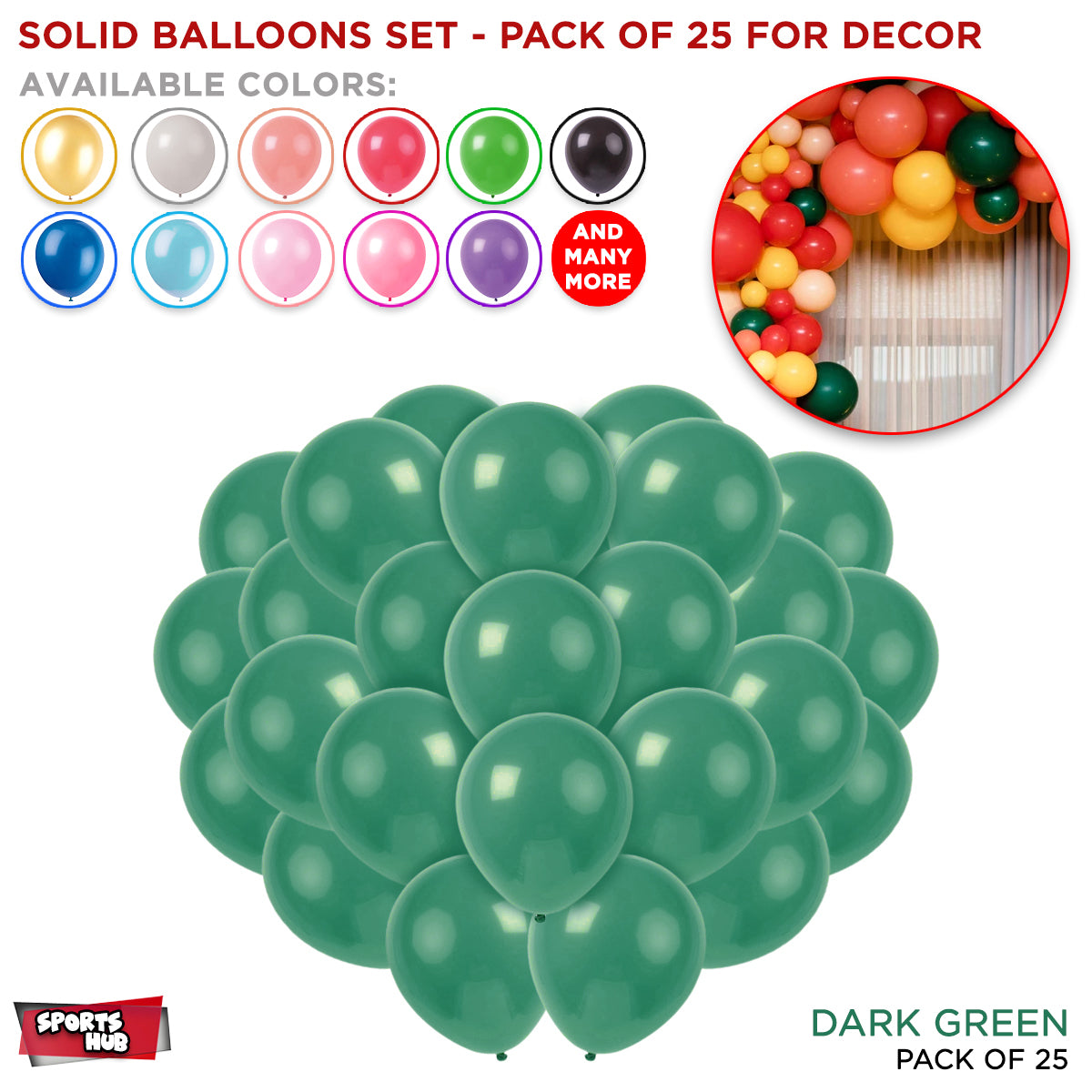 1.5 Gram Solid Latex 10 Inch Round Balloons - 25 Pcs
