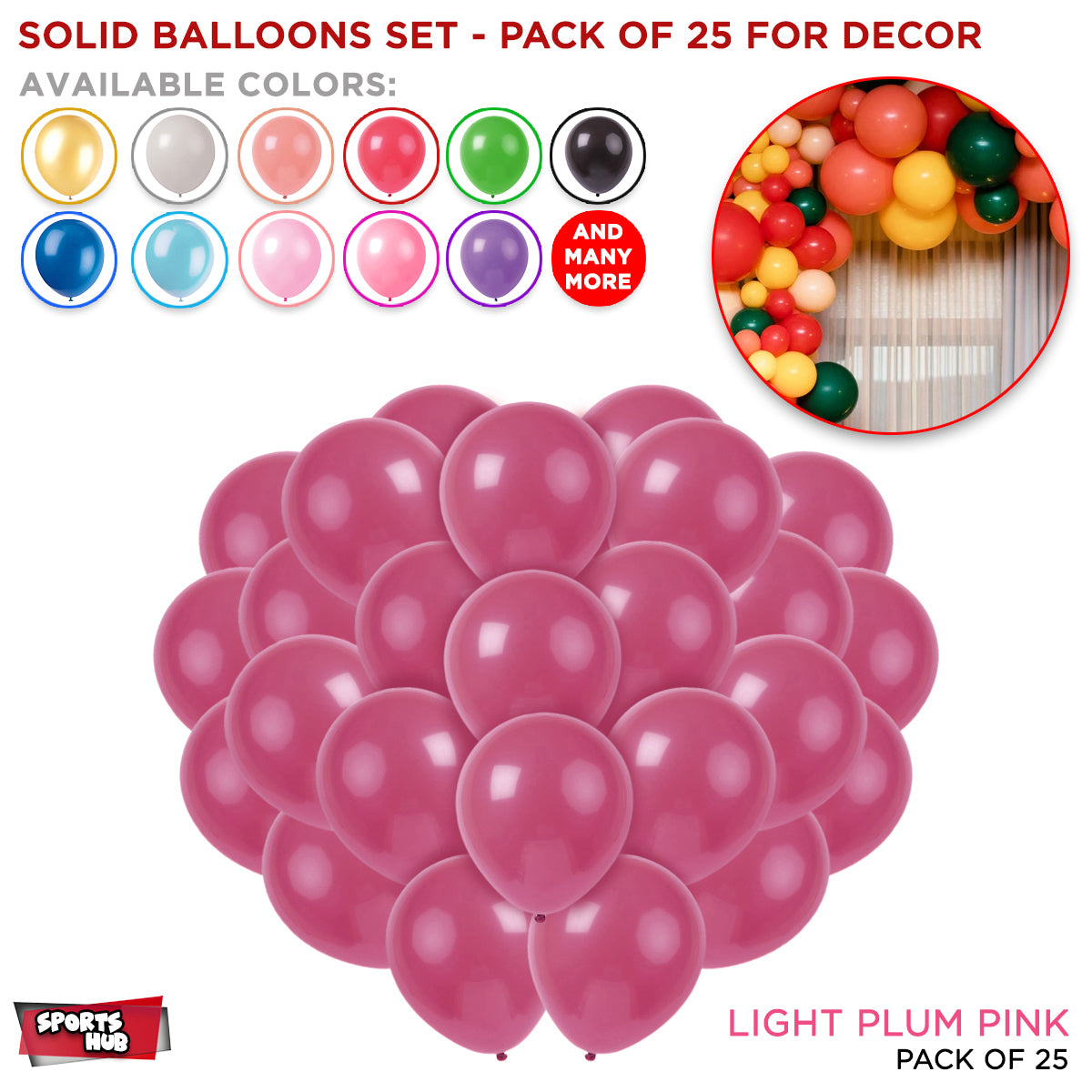 1.5 Gram Solid Latex 10 Inch Round Balloons - 25 Pcs