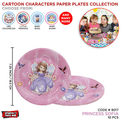 Printed Princess Sofia Cartoon Character Disposable Paper Plates for Birthday Parties - Pack of 10