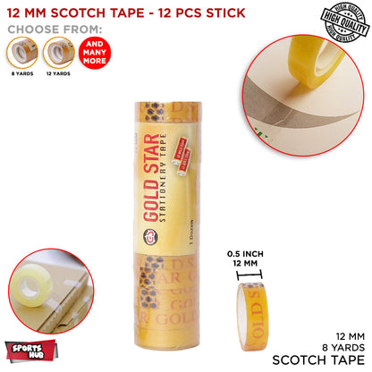 12 Pcs Clear Packing Scotch Tape - 8 Yard