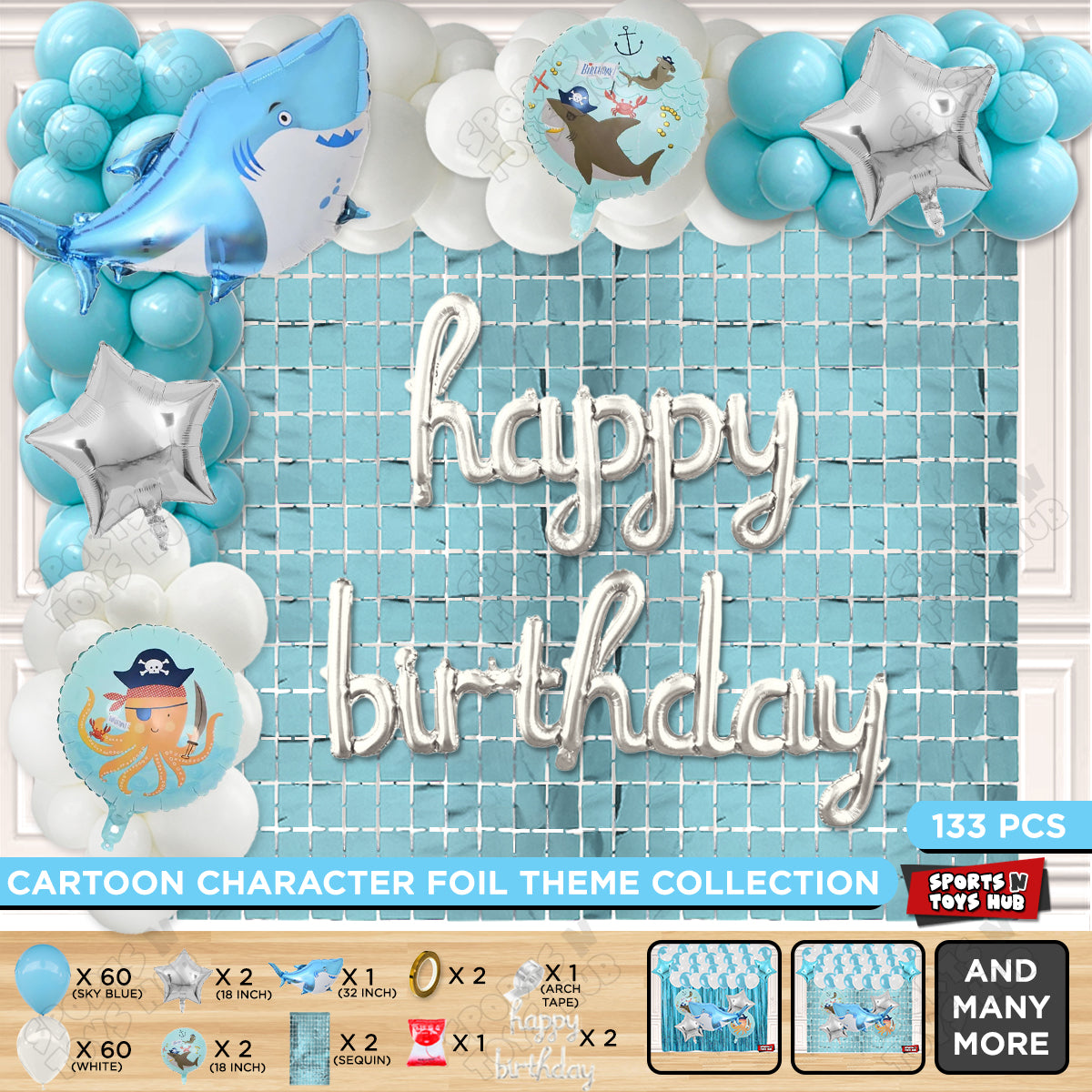 Shark Cursive Foil Letter Balloon Arch Theme