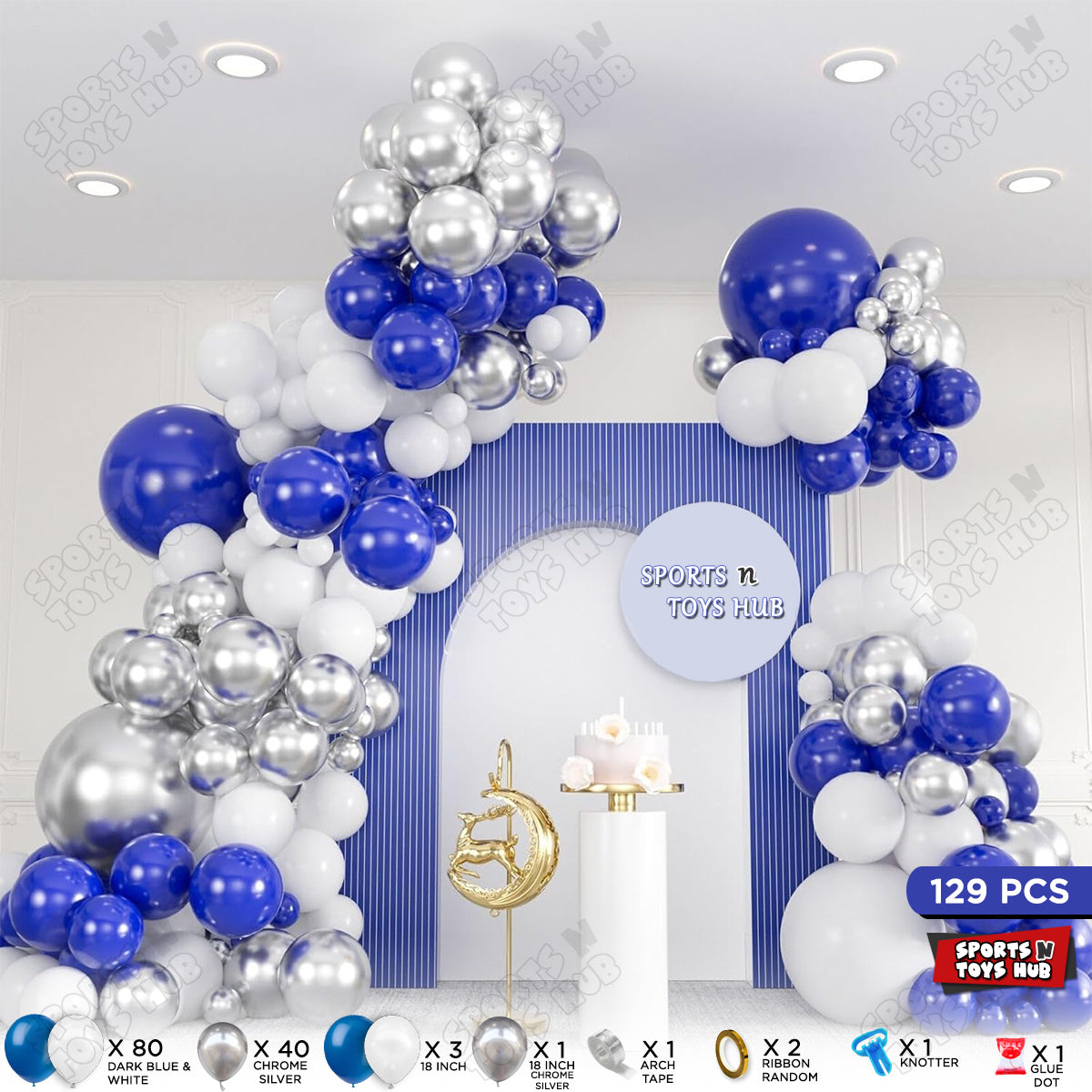 Dark Blue, White & Silver Garland Theme Set