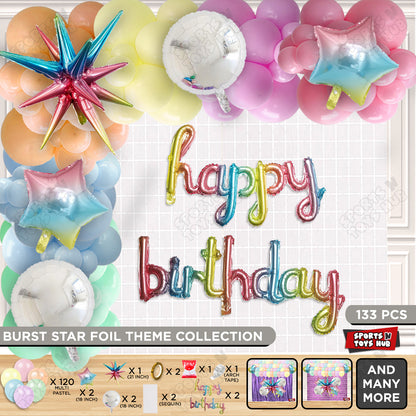 Brust Star Multi Color Foil Balloon Set With Happy Birthday Cursive Foil Letter Balloon Arch Theme