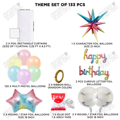 Brust Star Multi Color Foil Balloon Set With Happy Birthday Cursive Foil Letter Balloon Arch Theme