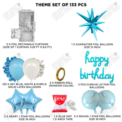 Brust Star Blue Color Foil Balloon Set With Happy Birthday Cursive Foil Letter Balloon Arch Theme