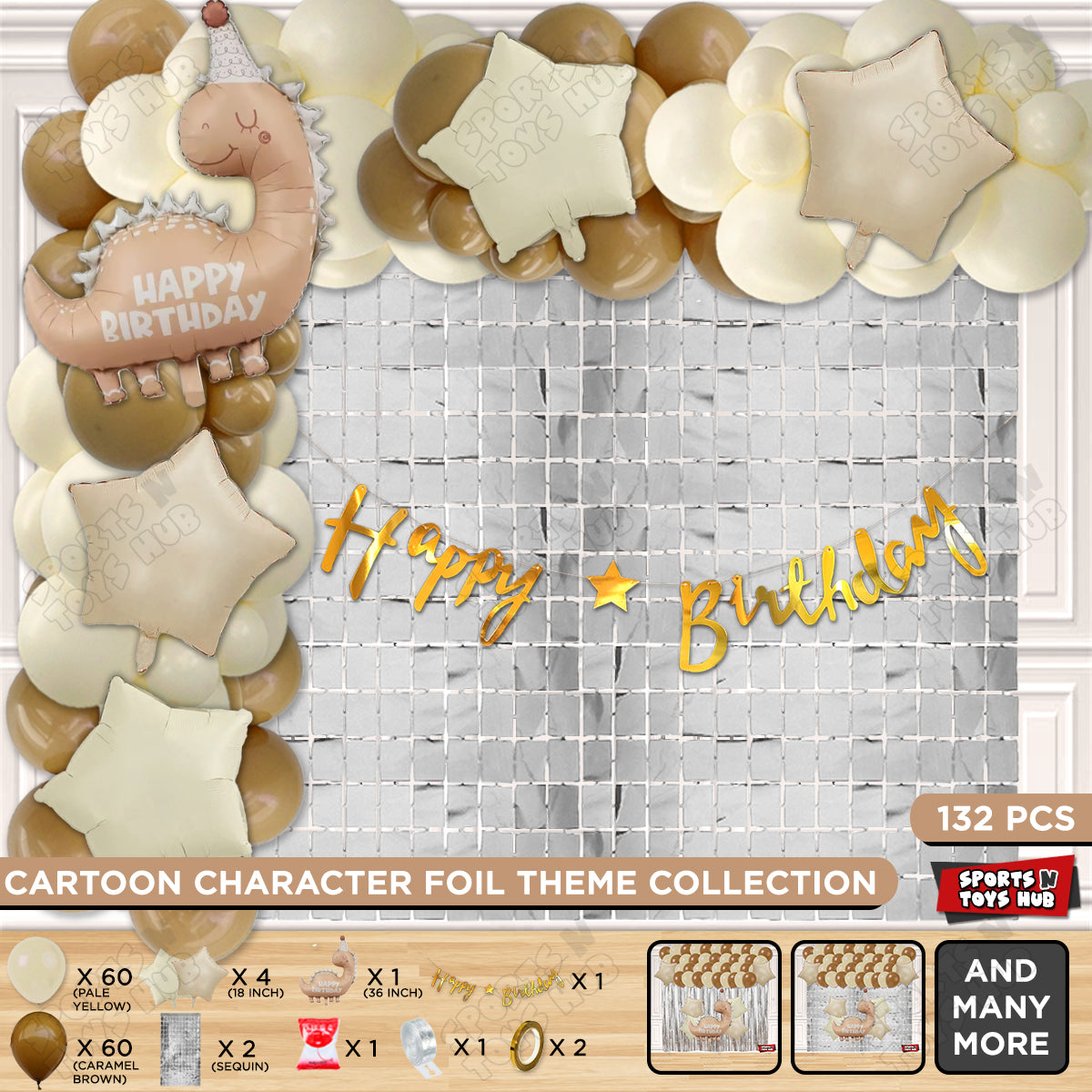 Pastel Matte Dino Foil Balloon Set with HBD Cursive Banner Arch Theme