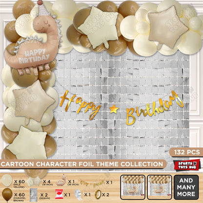 Pastel Matte Dino Foil Balloon Set with HBD Cursive Banner Arch Theme