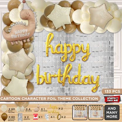 Pastel Matte Dino Color Foil Balloon Set With Cursive Foil Letter Balloon Arch Theme