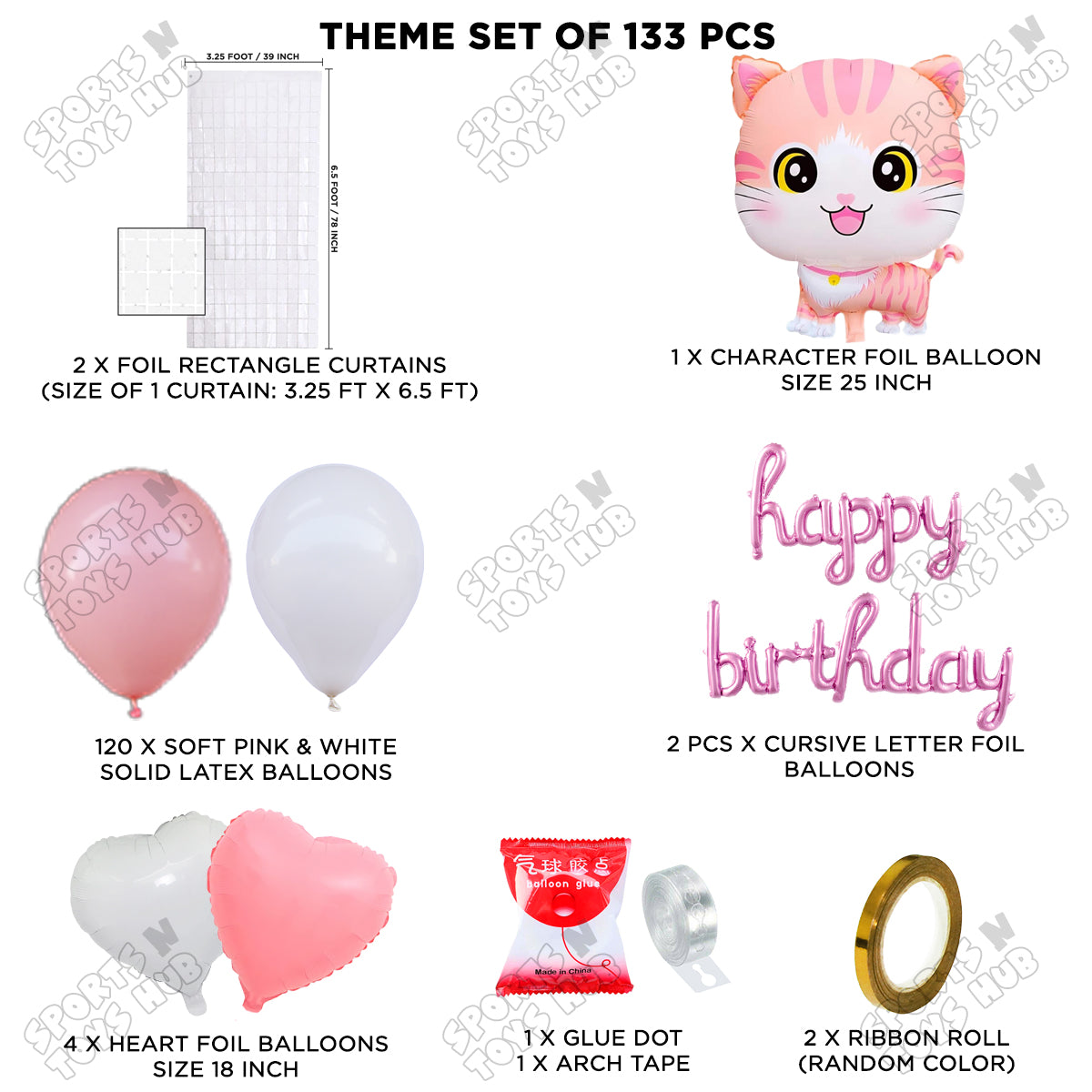 Cartoon Cat Foil Balloon Set With Foil Letter Arch Theme