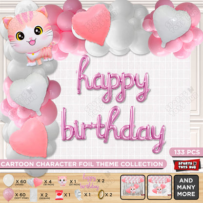 Cartoon Cat Foil Balloon Set With Foil Letter Arch Theme