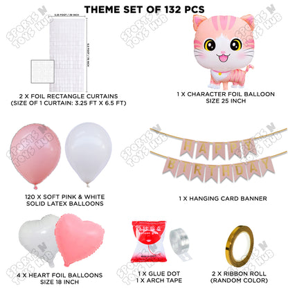 Cartoon Cat Foil Balloon Set With Card Banner Arch Theme