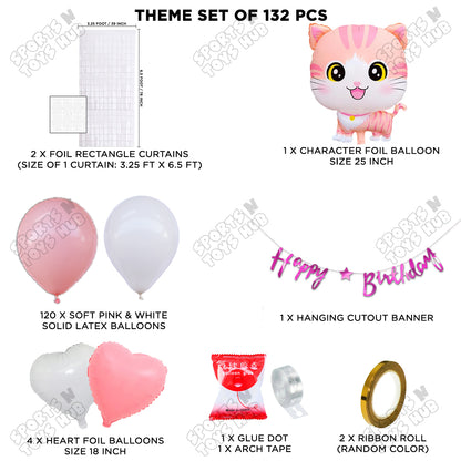 Cartoon Cat Foil Balloon Set With Card Banner Arch Theme