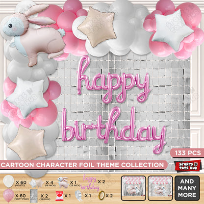 4D Standing Bunny Rabbit Character Foil Balloon With Happy Birthday Foil Letter Arch Theme