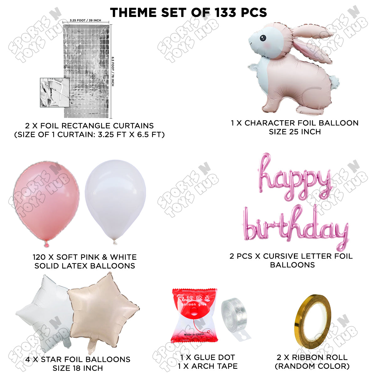 4D Standing Bunny Rabbit Character Foil Balloon With Happy Birthday Foil Letter Arch Theme