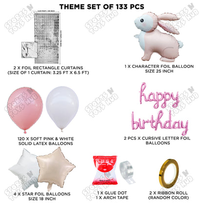 4D Standing Bunny Rabbit Character Foil Balloon With Happy Birthday Foil Letter Arch Theme