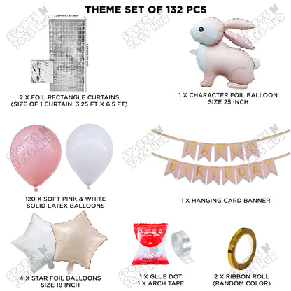 4D Standing Bunny Rabbit Character Foil Balloon With Happy Birthday Card Banner Arch Theme