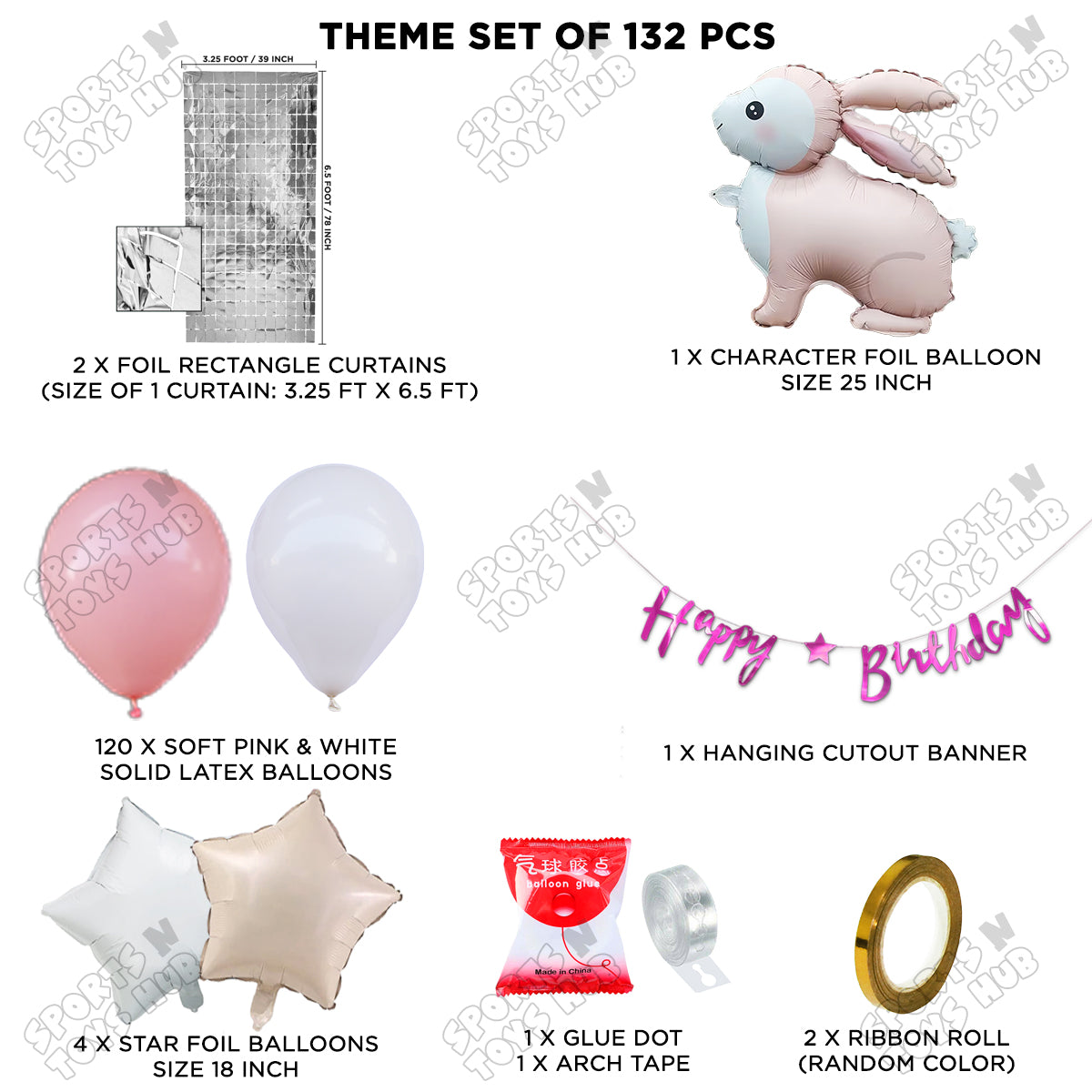 4D Standing Bunny Rabbit Character Foil Balloon With Happy Birthday Card Banner Arch Theme