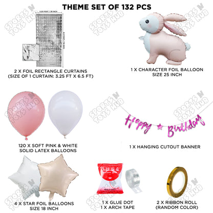 4D Standing Bunny Rabbit Character Foil Balloon With Happy Birthday Card Banner Arch Theme