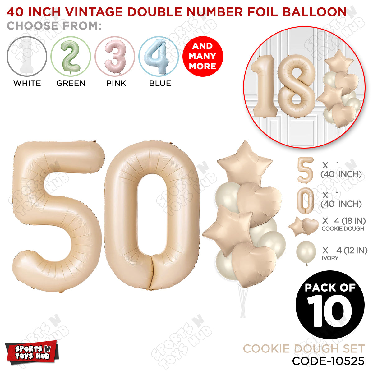 Cookie Dough Color 40 Inch Number Foil Balloon Set