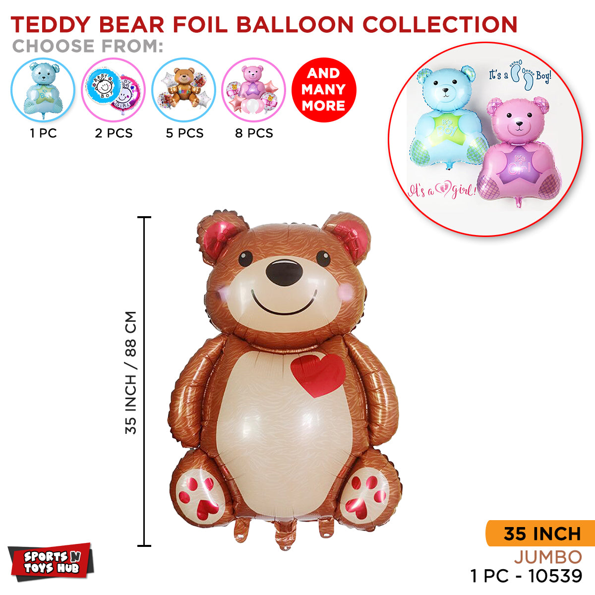 Teddy Bear Heart Foil Balloon Collection