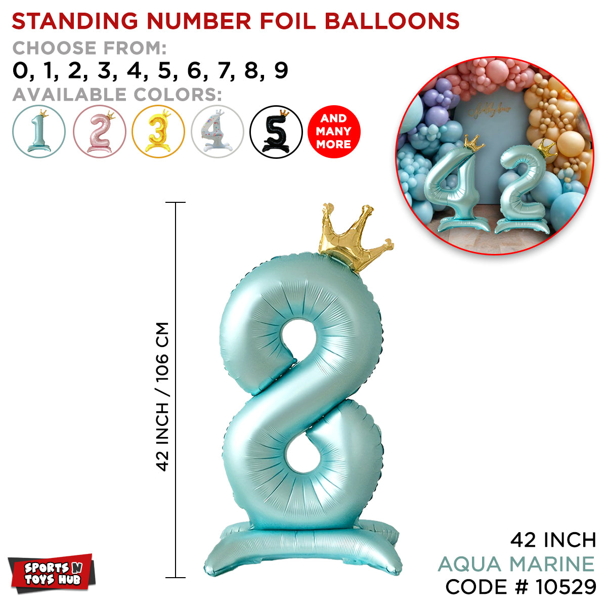 *Standing Number Foil Balloon- Aqua Marine - 42 inch