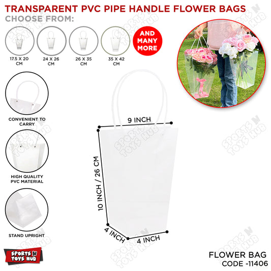 Transparent PVC Flower Bouquet Tote Bags with Long Pipe Handles – Pack of 1