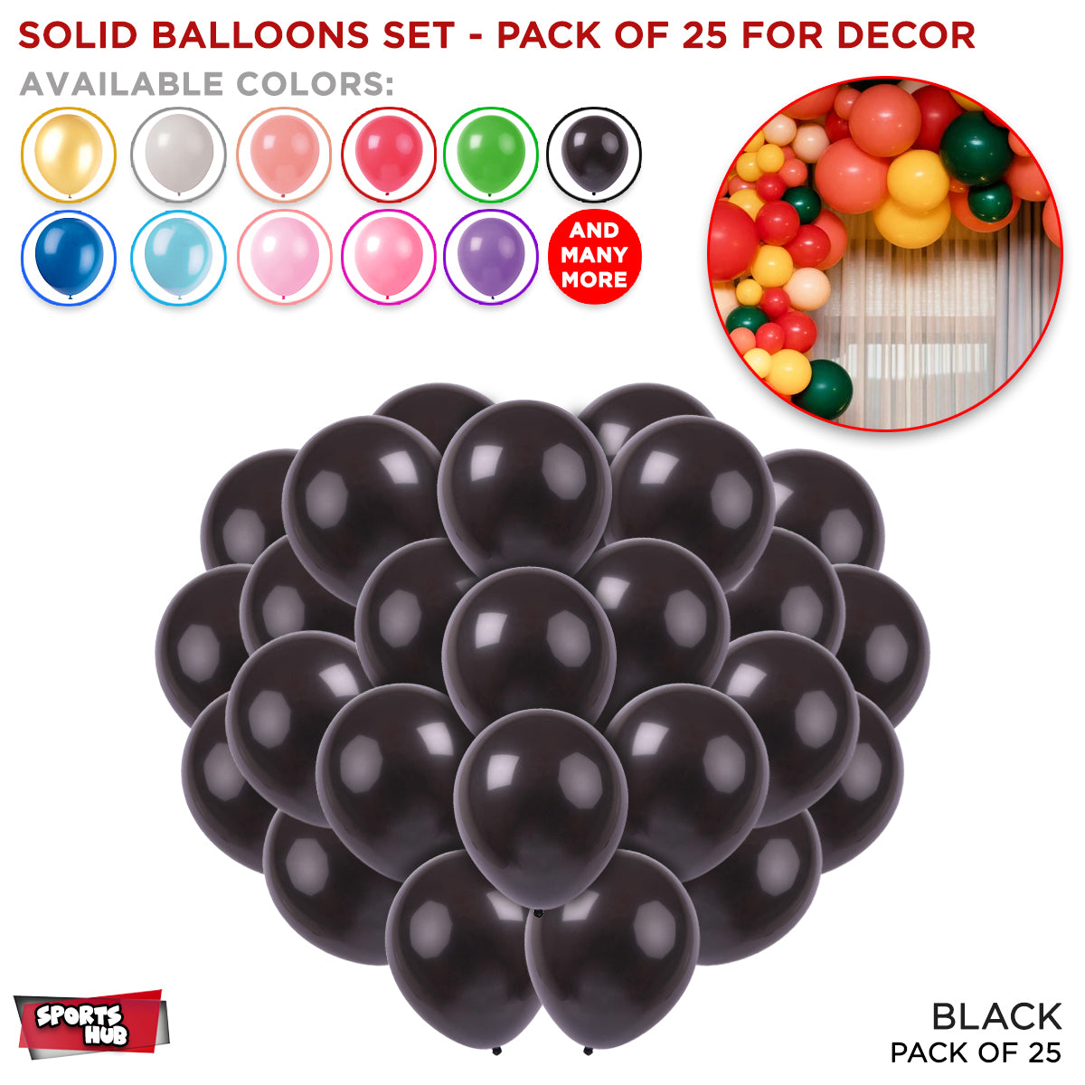 1.5 Gram Solid Latex 10 Inch Round Balloons - 25 Pcs