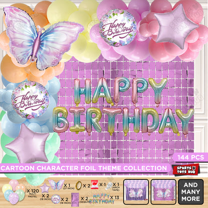 Butterfly Foil Balloon With Happy Birthday Foil Letter Arch Theme - Pack Of 144