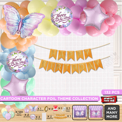 Butterfly Foil Balloon Set With Happy Birthday Card Banner Arch Theme - Pack Of 132