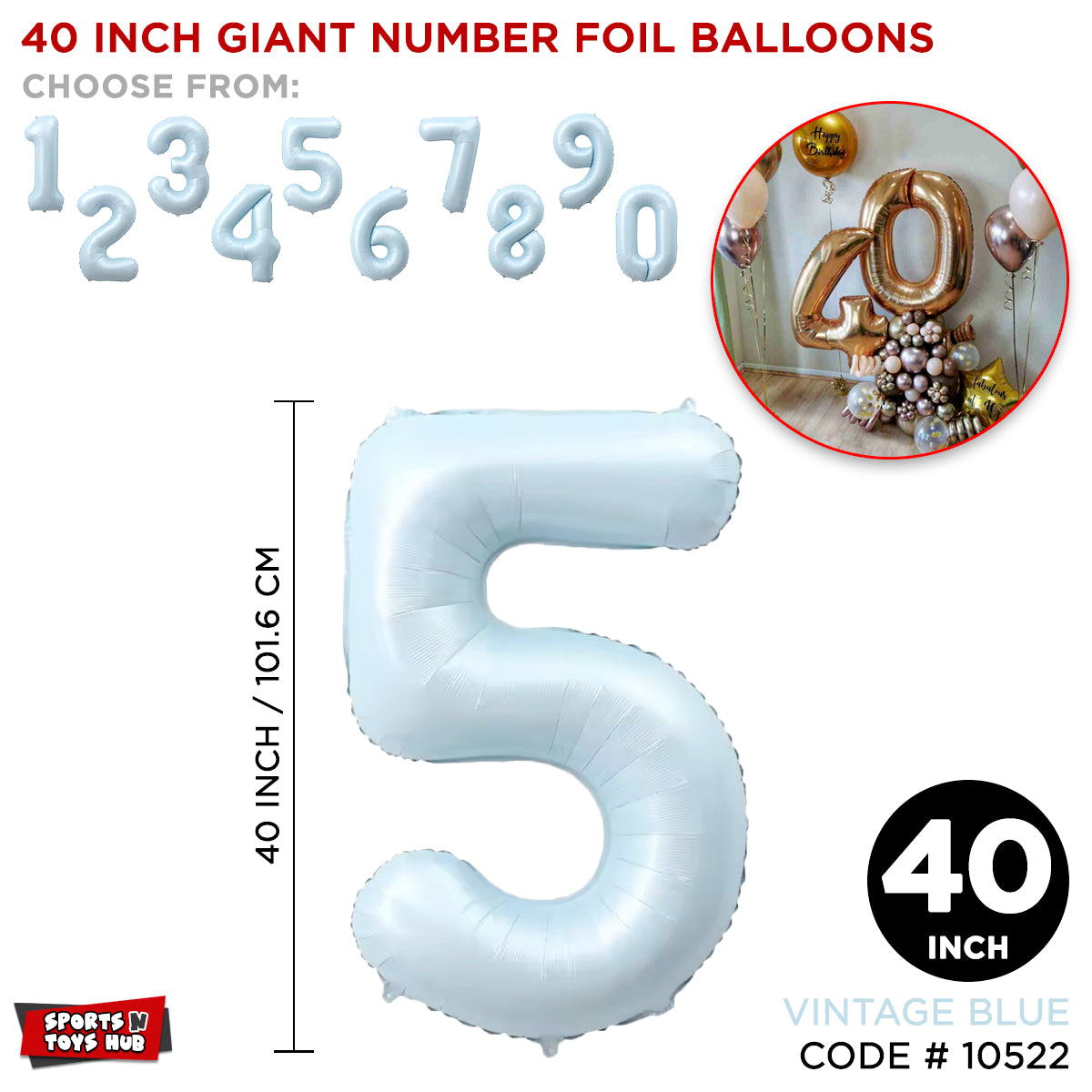 40 Inch Vintage Blue Number Foil Balloon