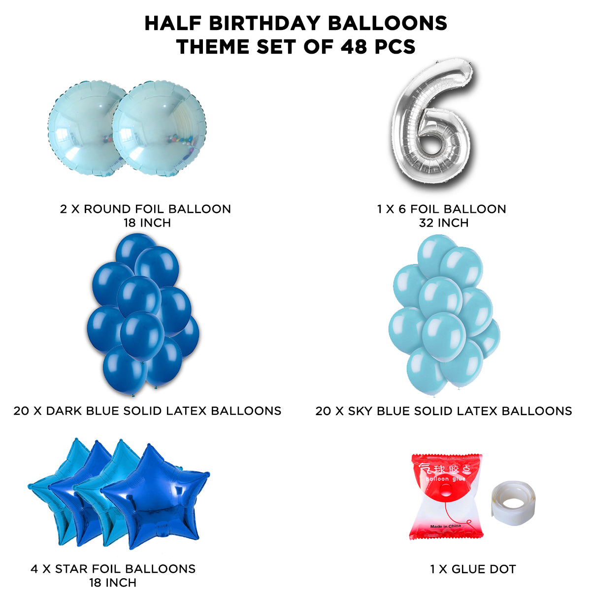 Half Birthday Foil Balloon Theme Without Curtain - Blue