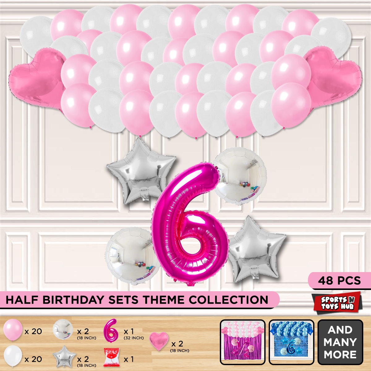 Half Birthday Foil Balloon Theme Without Curtain - Pink