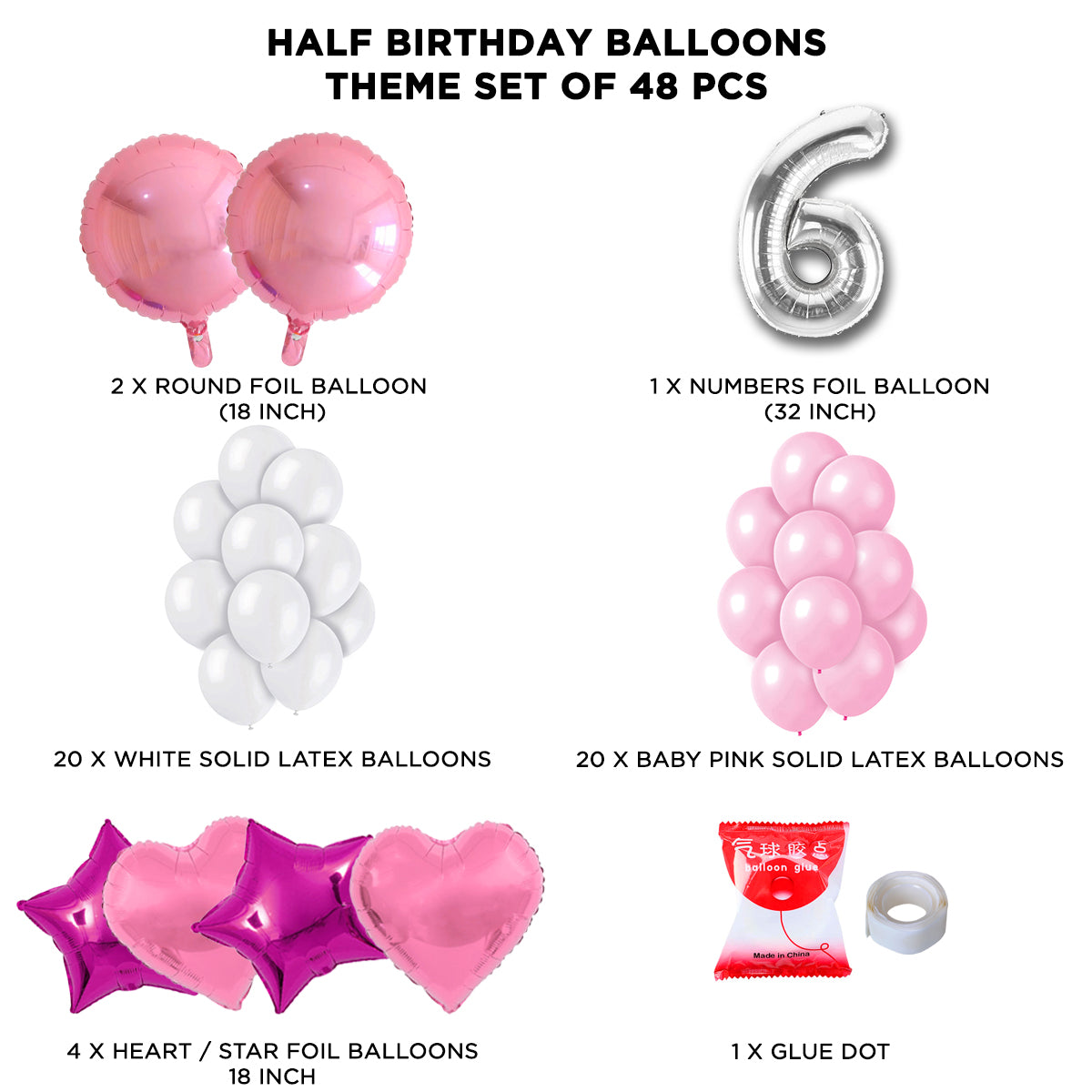 Half Birthday Foil Balloon Theme Without Curtain - Pink