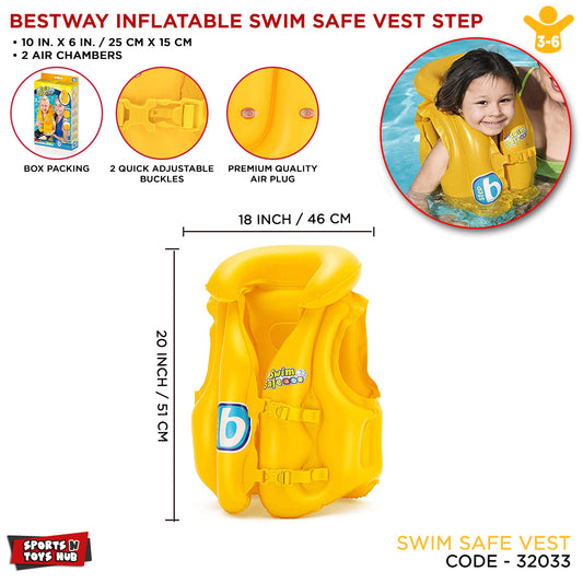 Bestway Inflatable Swim Safe Vest Step B Float Inflatable Premium Straps Adjustable Swim Vest - 32034