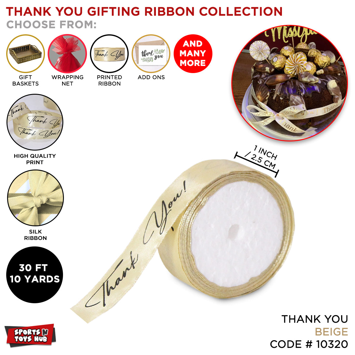 Thank You Printed Satin Ribbon - 1 Inch / 9 Yards