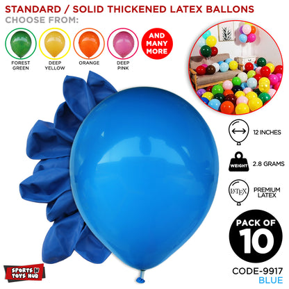 12 Inch 2.8 Gram Solid Latex Round Balloons - 10 Pcs