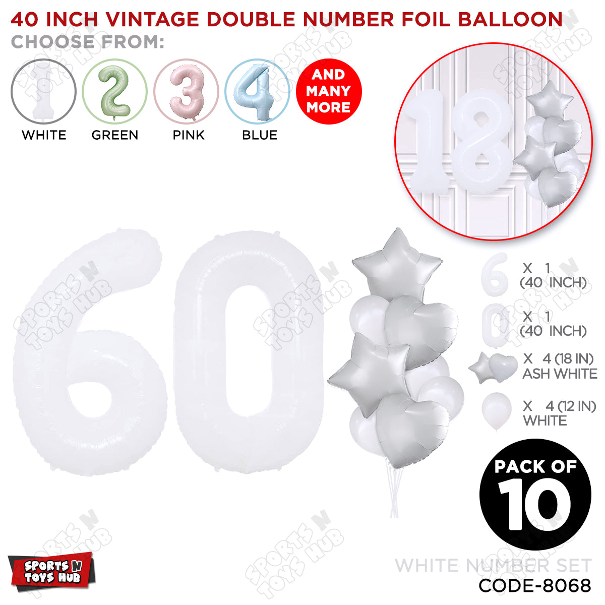 White Color 40 Inch Number Foil Balloon Set