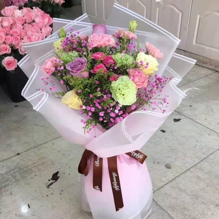 Gradient Edge Solid to Clear with Dual Pin Lines Translucent Bouquet Wrapping Sheets