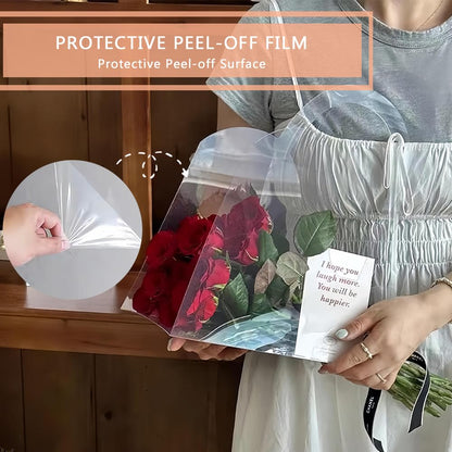 Heart-Shaped Transparent PET Flower Bouquet Bag with Handle – Clear Romantic Rose Packaging Bag for Flower Arrangements, Gift Wrapping, Valentine’s Day, Anniversary, Wedding & Special Occasions