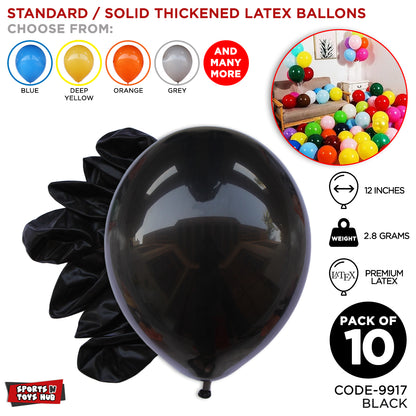 12 Inch 2.8 Gram Solid Latex Round Balloons - 10 Pcs