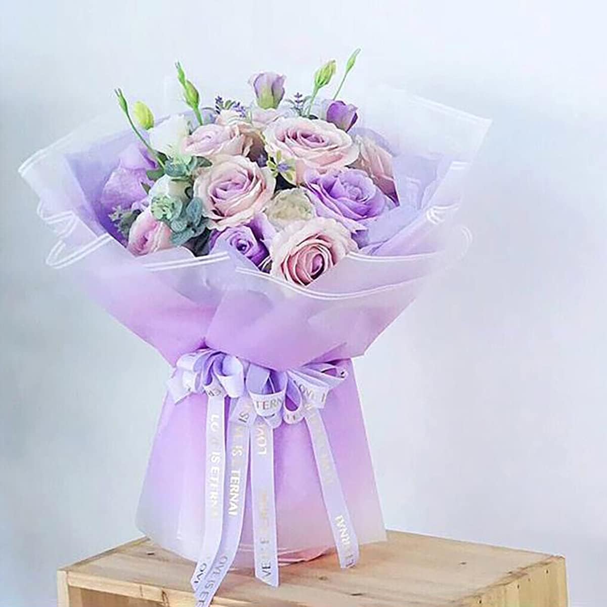 New Gradient Edge Solid to Clear with Dual Pin Lines Translucent Bouquet Wrapping Sheets