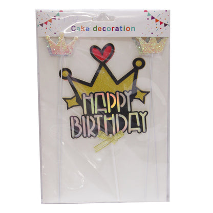 Happy Birthday Crown Shape Cake Topper