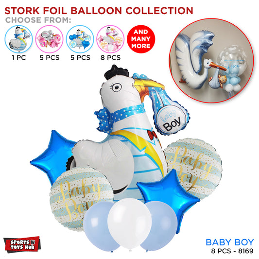 Stork Pack Of 8 Foil Balloon Set - Blue